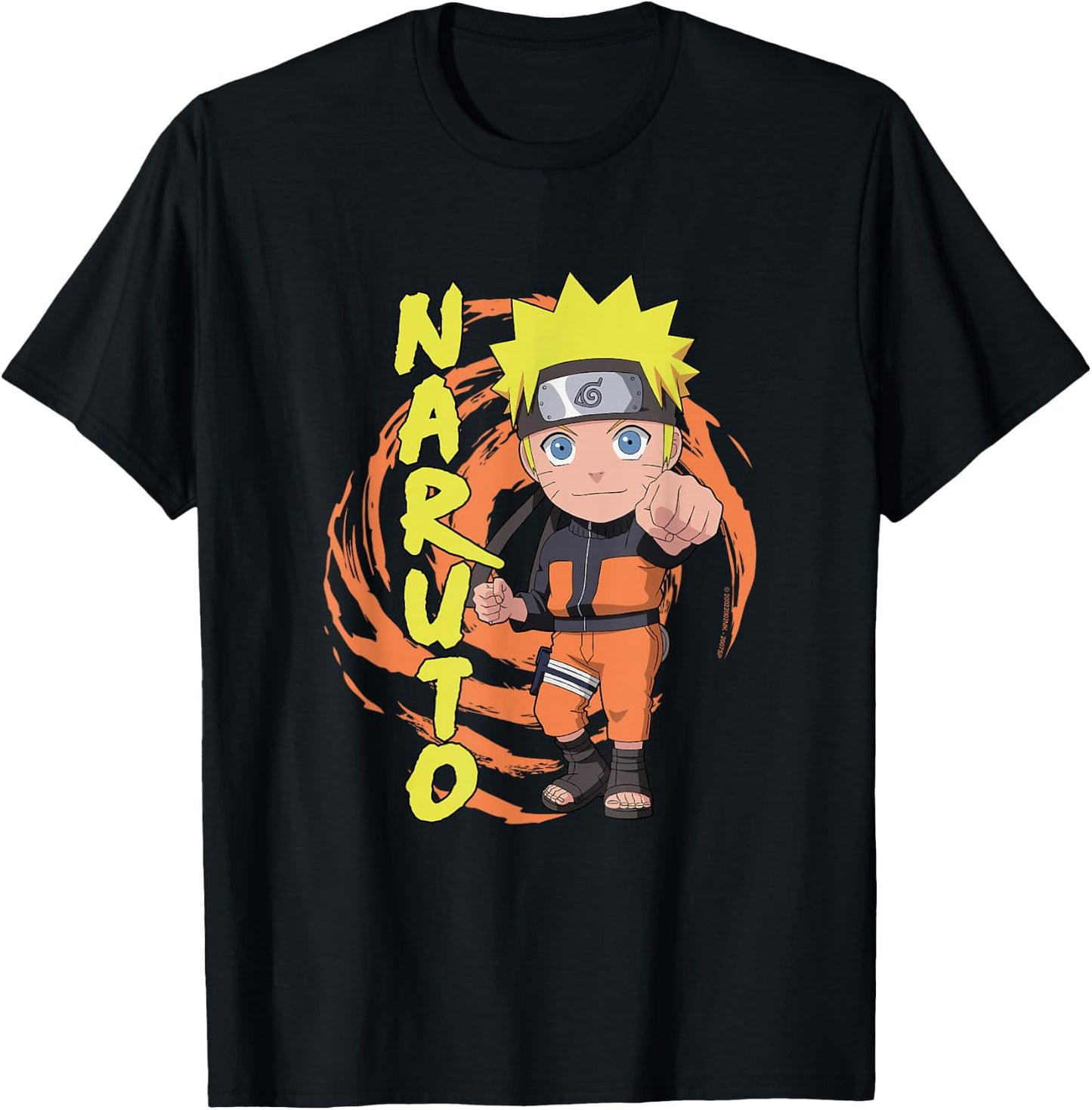Naruto Shippuden Naruto Chibi Fist Swirl Anime T-Shirt - T-Shirt | Black
