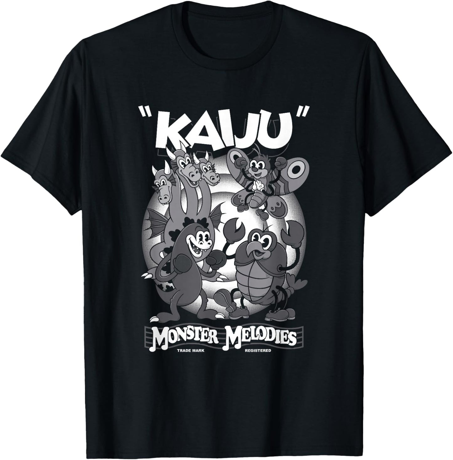 Monster Melodies - Vintage Cartoon Kaiju - Creepy Cute Goth T-Shirt - T-Shirt | Black