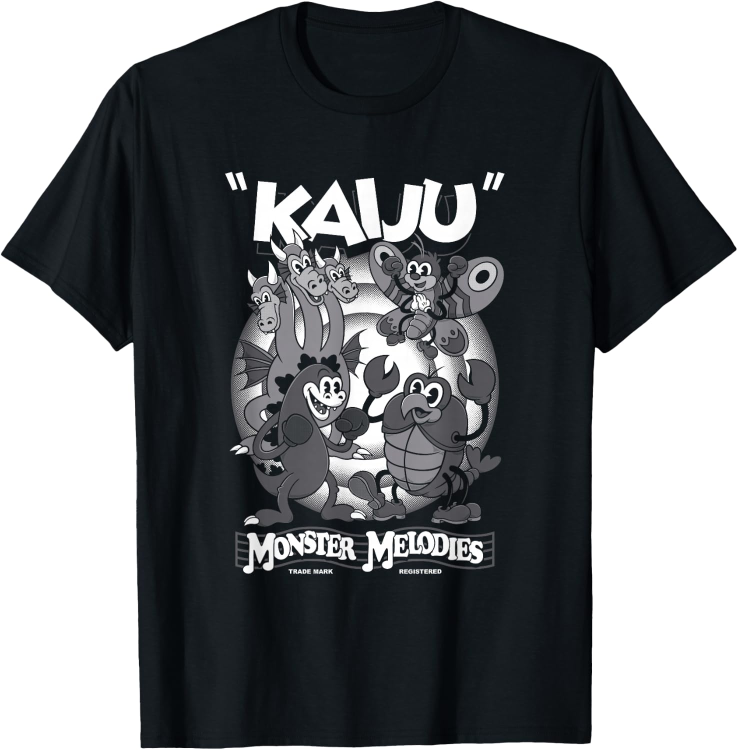 Monster Melodies - Vintage Cartoon Kaiju - Creepy Cute Goth T-Shirt - T-Shirt | Black