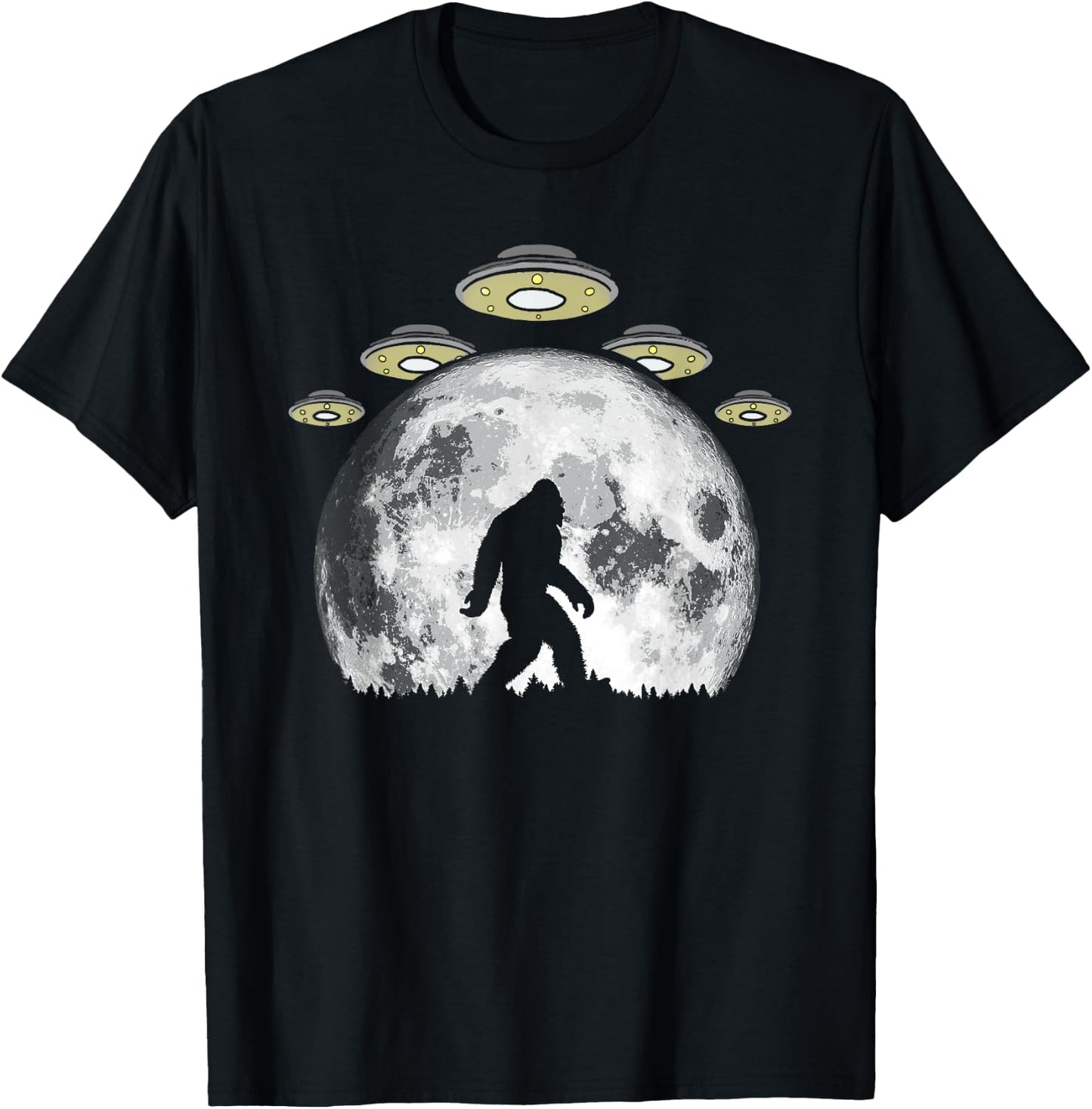 Bigfoot and UFO Armada & Full Moon T-Shirt - T-Shirt | Black