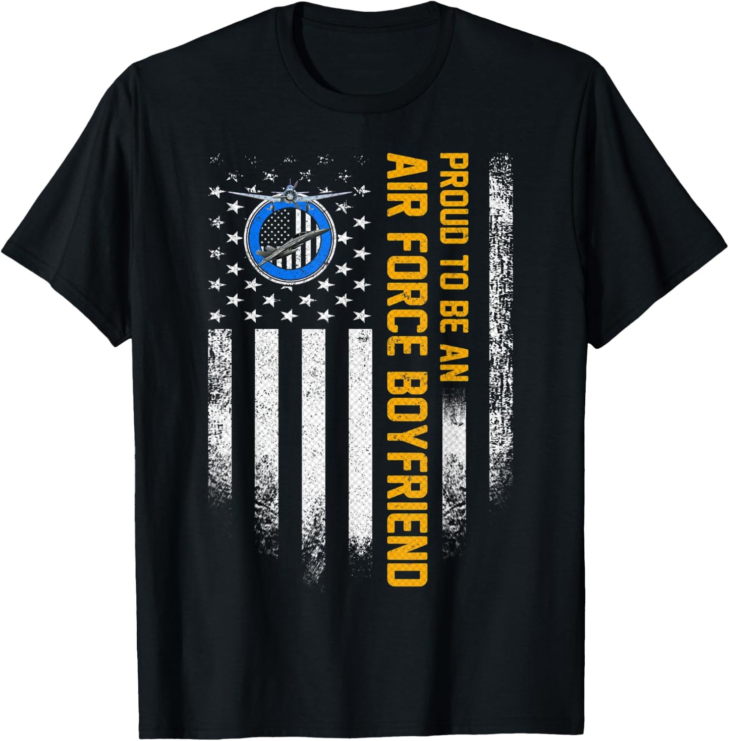 Vintage USA American Flag Proud To Be An Air Force Boyfriend T-Shirt - T-Shirt | Black
