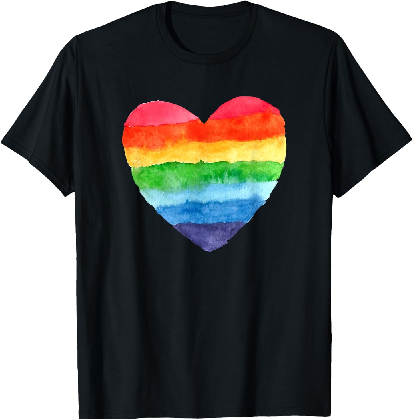Heart Rainbow Watercolor Cute T-Shirt - T-Shirt | Black