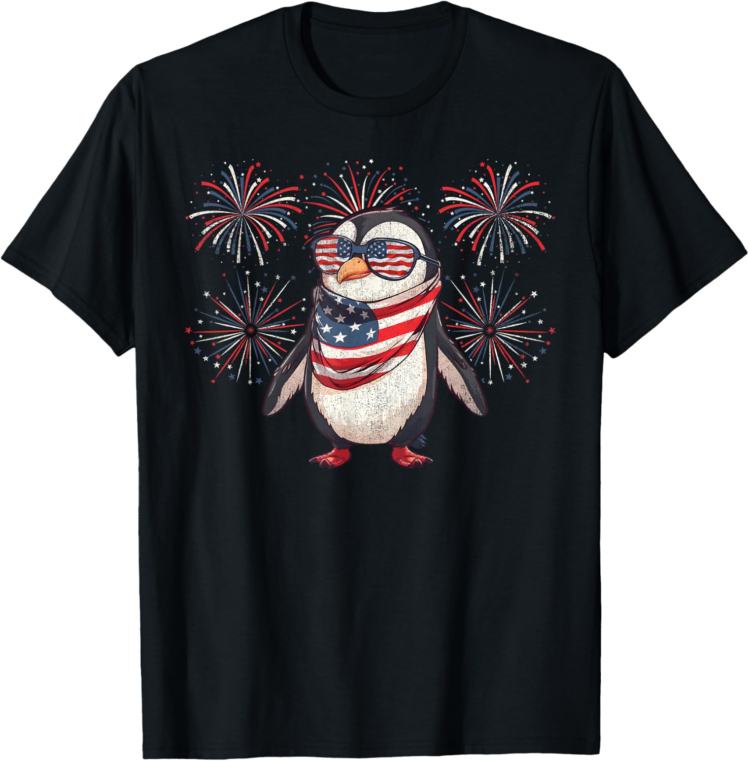 Penguin 4th Of July Sunglasses American Flag Fireworks T-Shirt - T-Shirt | Black