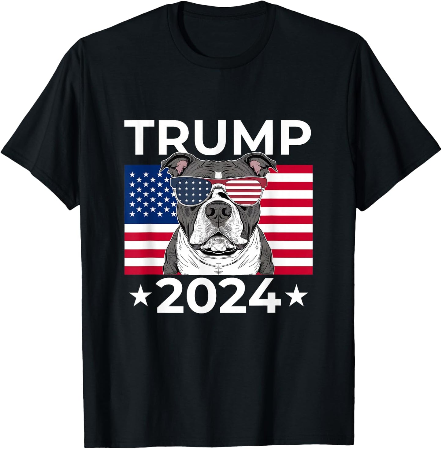 US Election Vote Donald Trump 2024 Pitbull Dog USA Flag T-Shirt - T-Shirt | Black