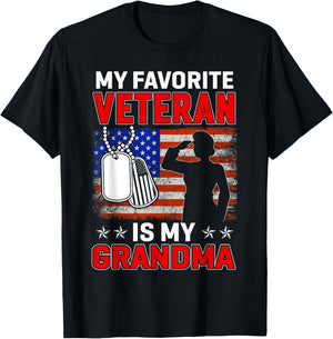 My Favorite Veteran Is My Grandma Usa Flag Veterans Day Women Kids Men T-Shirt - T-Shirt | Black