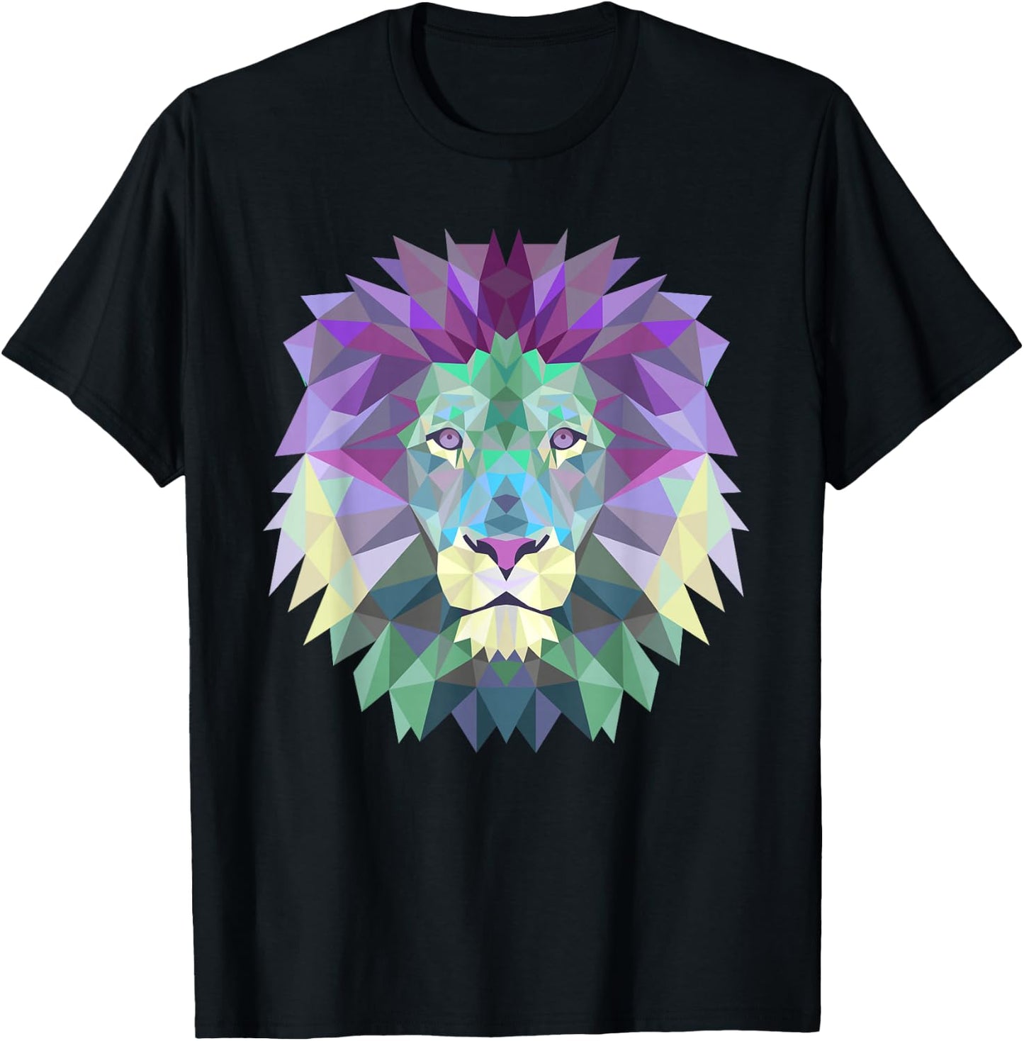 Geometric Lion Head Pastel Colors Purple Turquoise T-Shirt - T-Shirt | Black