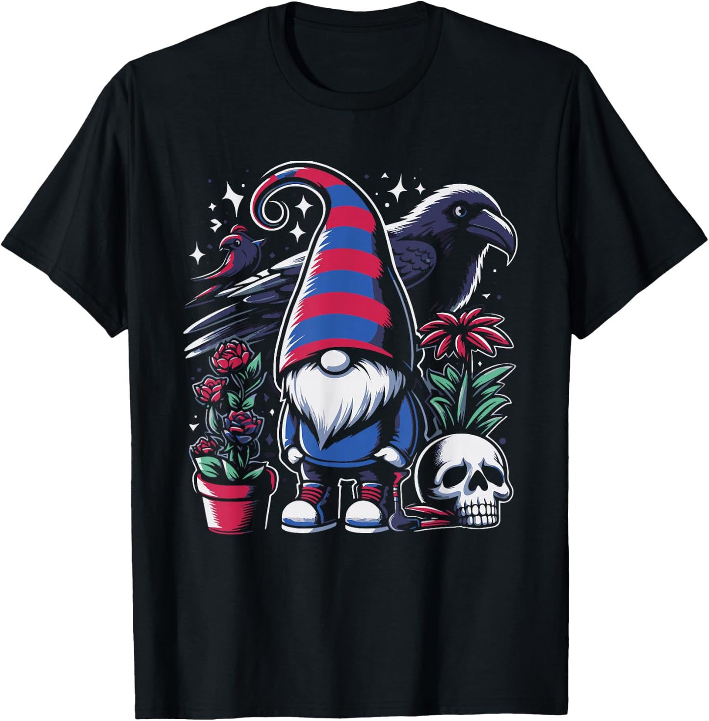 Gnome Raven Crow Bird Skull Emo Goth Gothic Punk T-Shirt - T-Shirt | Black