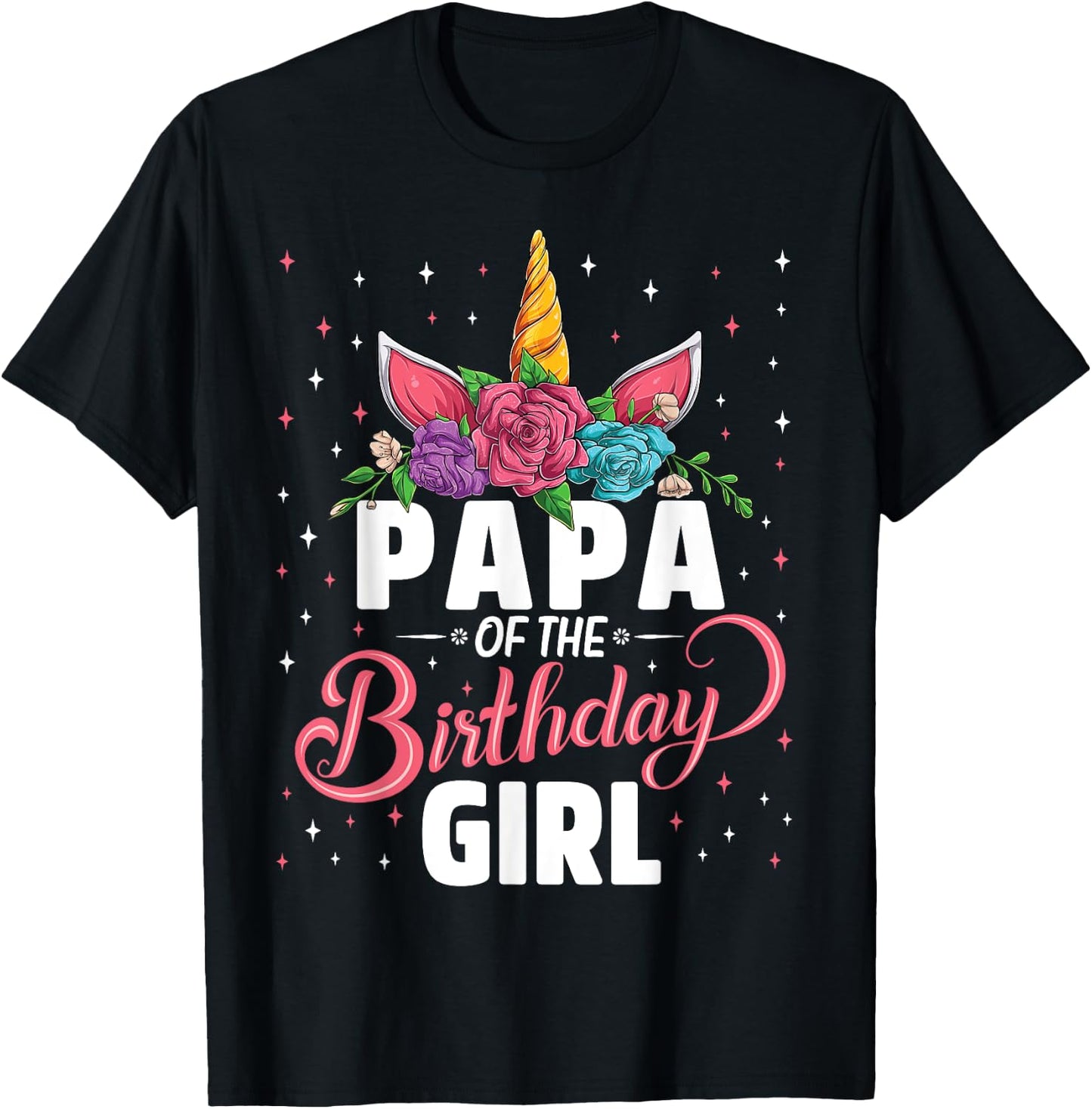 Papa Of The Birthday Girl Unicorn Girls Family Matching T-Shirt - T-Shirt | Black