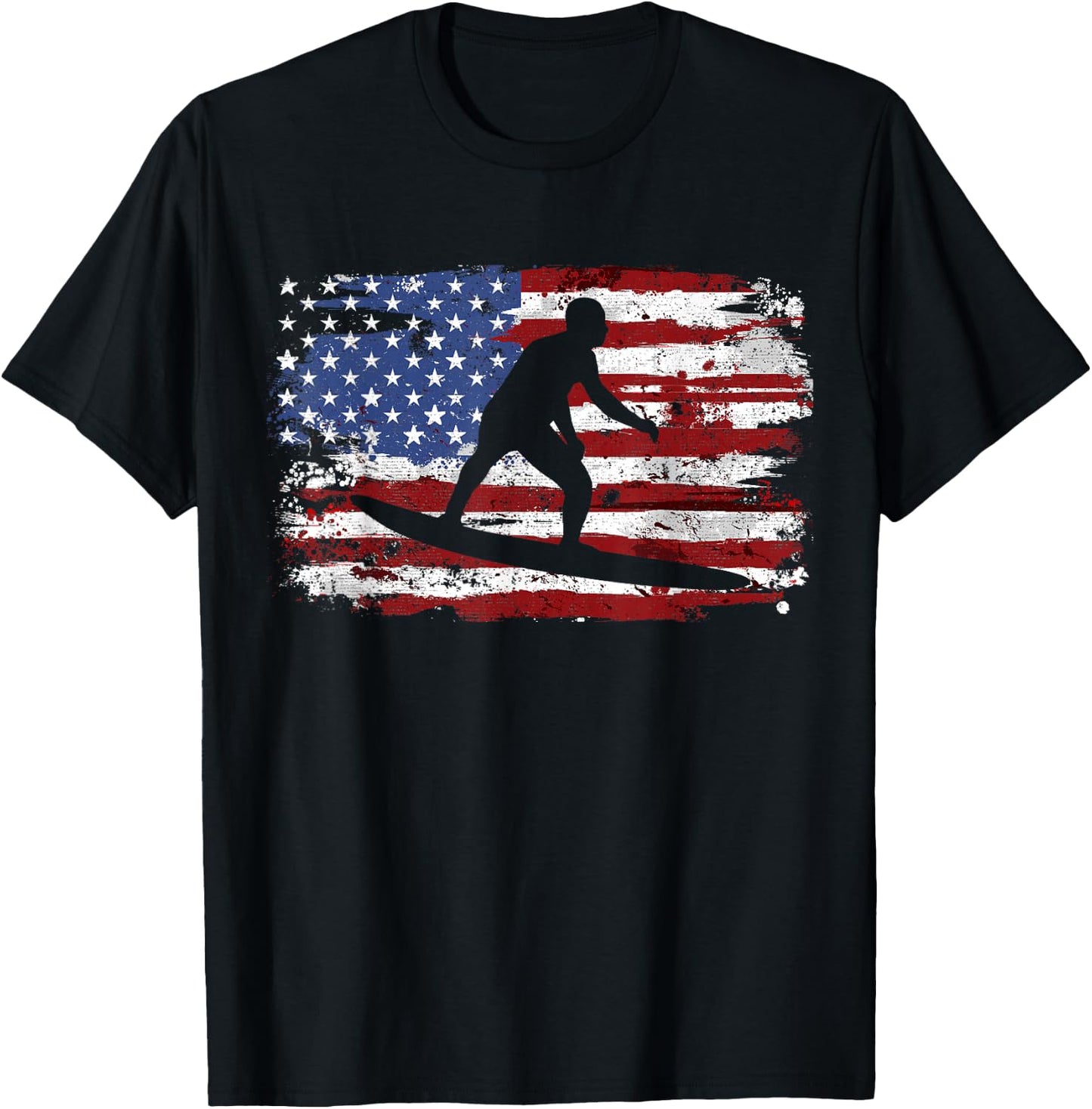 Surfing Surfer USA Flag Vintage T-Shirt - T-Shirt | Black