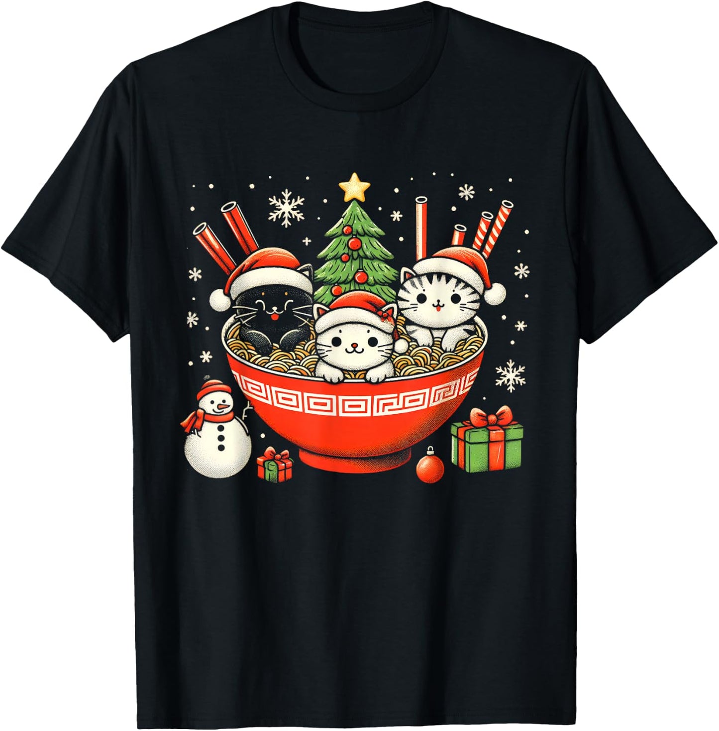 Irish Ramen Cats Cute Anime Christmas Girls Xmas T-Shirt - T-Shirt | Black