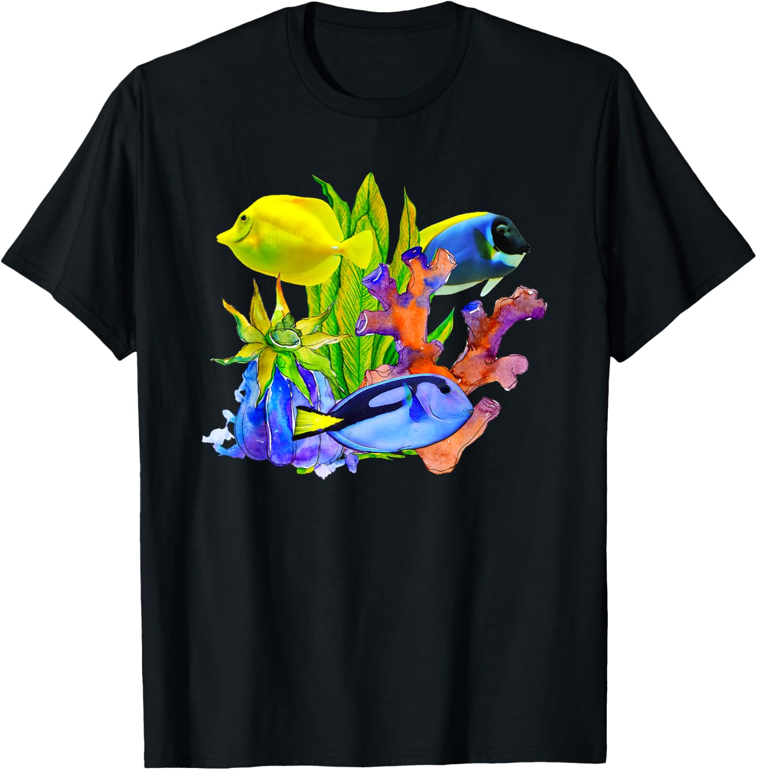 Yellow Tangs Reef Saltwater Marine Aquarium Fish Tank Gift T-Shirt - T-Shirt | Black