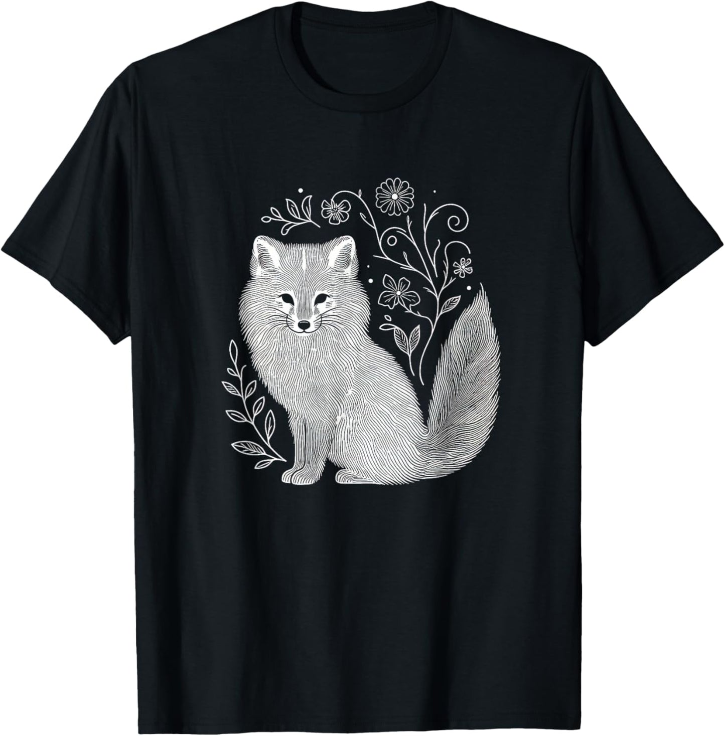 Vintage Arctic Fox Flower Art Design and Men T-Shirt - T-Shirt | Black