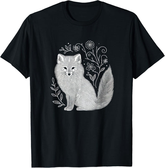 Vintage Arctic Fox Flower Art Design and Men T-Shirt - T-Shirt | Black