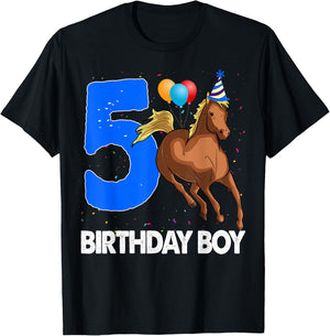 Birthday Boy 5 Riding Rider Shirts Horse Love Party T-Shirt - T-Shirt | Black