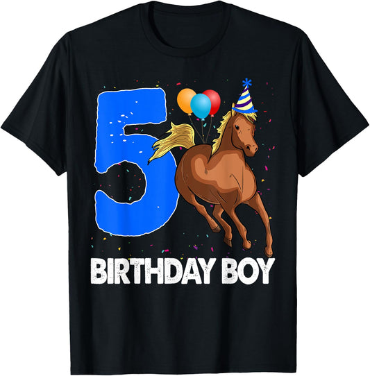 Birthday Boy 5 Riding Rider Shirts Horse Love Party T-Shirt - T-Shirt | Black