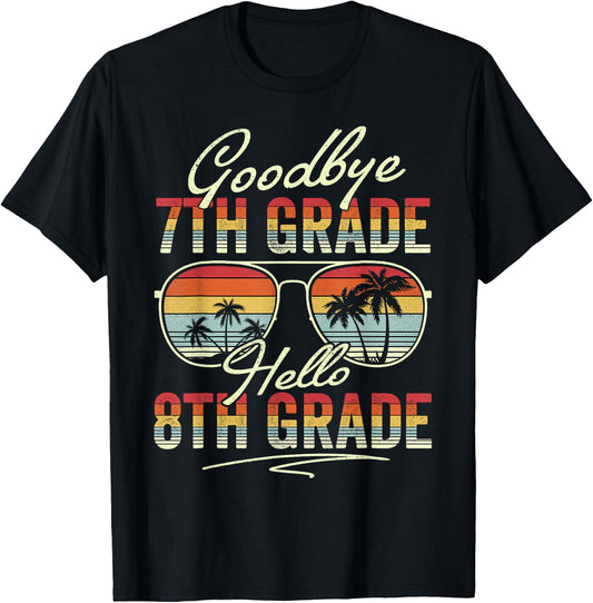 Vintage Goodbye 7th Grade Hello 8th Grade Summer Student Kid T-Shirt - T-Shirt | Black