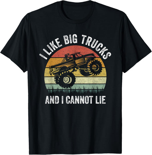 Retro I Like Big Trucks And I Cannot Lie Monstertruck Engine T-Shirt - T-Shirt | Black