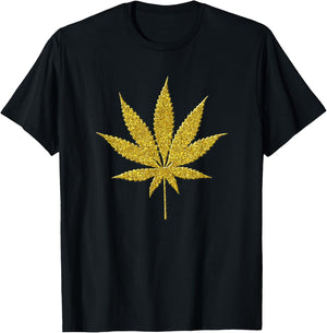Marijuana Hemp Pot Gold Vintage Symbol T-Shirt - T-Shirt | Black
