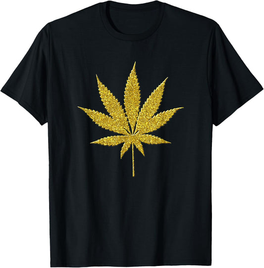 Marijuana Hemp Pot Gold Vintage Symbol T-Shirt - T-Shirt | Black