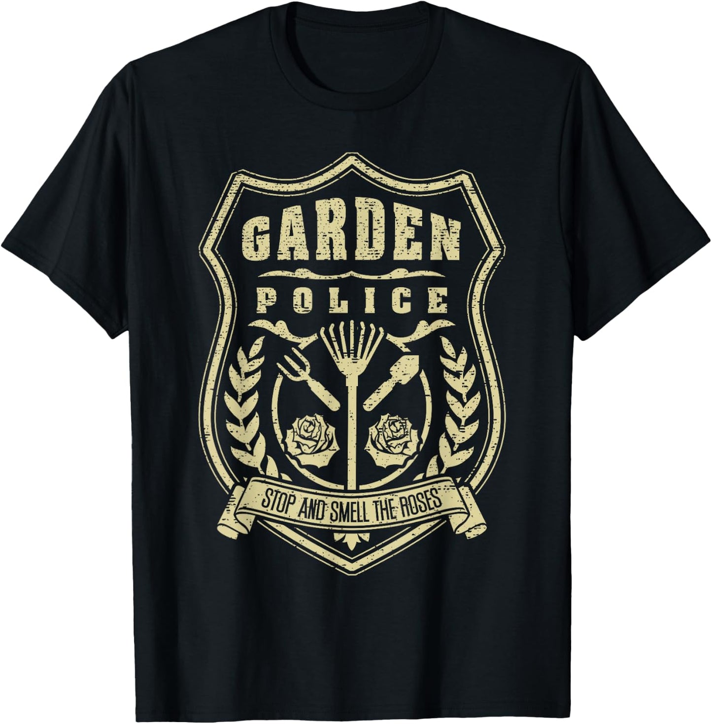 Garden Police Badge Gardener Vintage Distressed Gardening T-Shirt - T-Shirt | Black