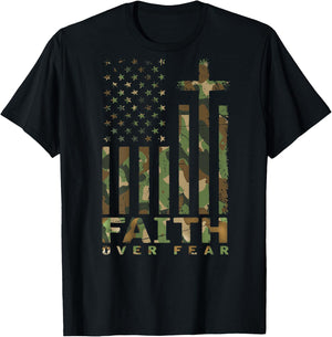 Military Camo Faith Over Fear Inspirational Christian T-Shirt - T-Shirt | Black
