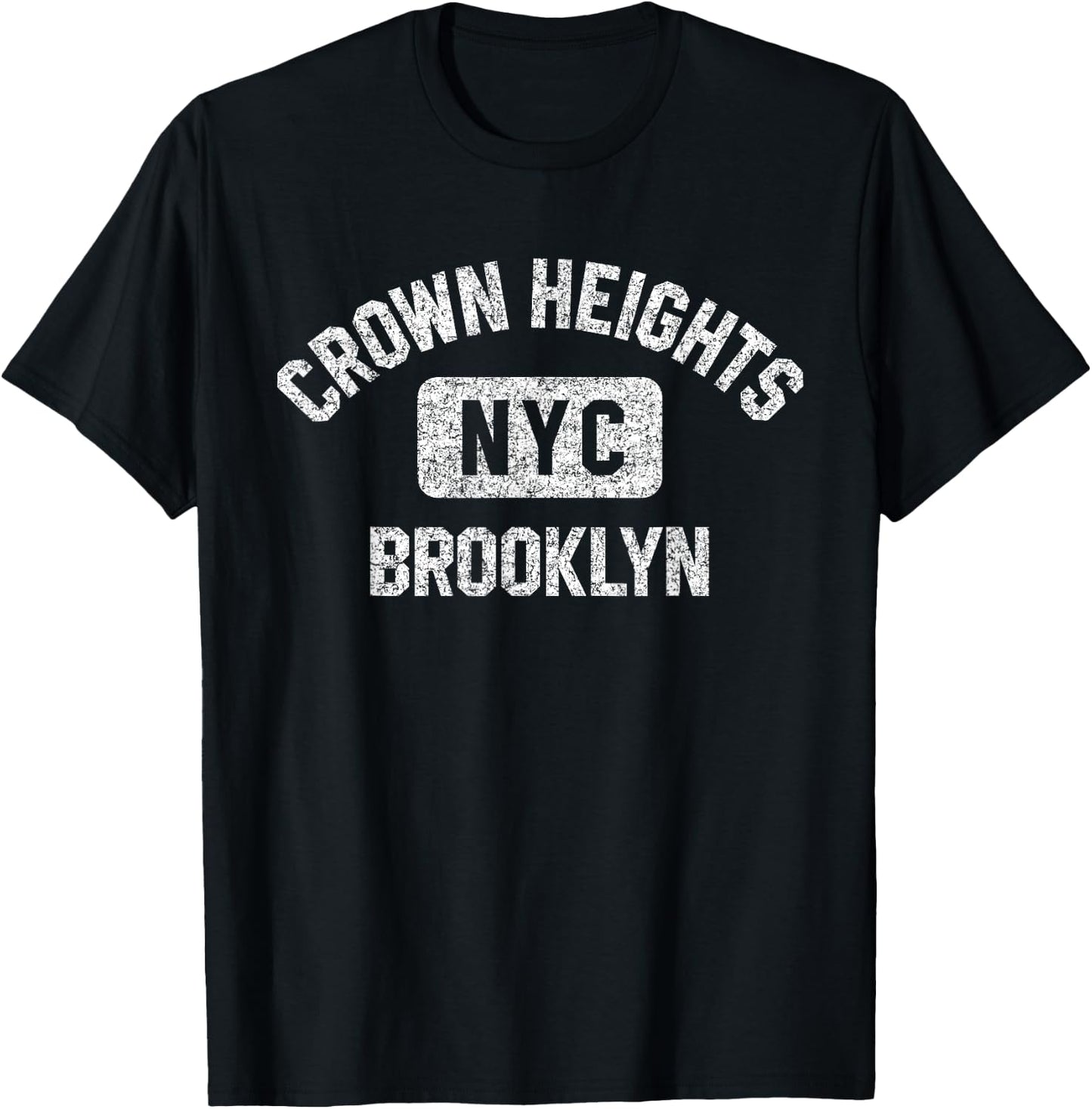 Crown Heights Brooklyn NYC Gym Style Distressed White Print T-Shirt - T-Shirt | Black