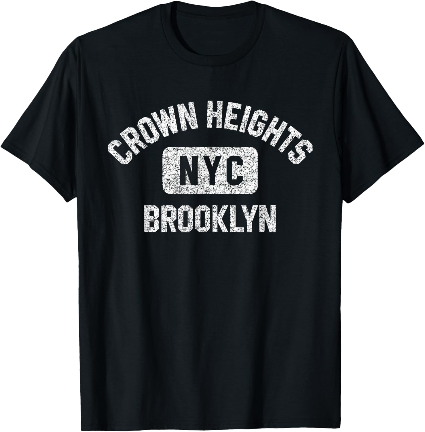 Crown Heights Brooklyn NYC Gym Style Distressed White Print T-Shirt - T-Shirt | Black