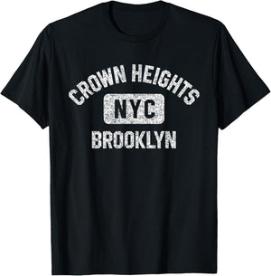 Crown Heights Brooklyn NYC Gym Style Distressed White Print T-Shirt - T-Shirt | Black