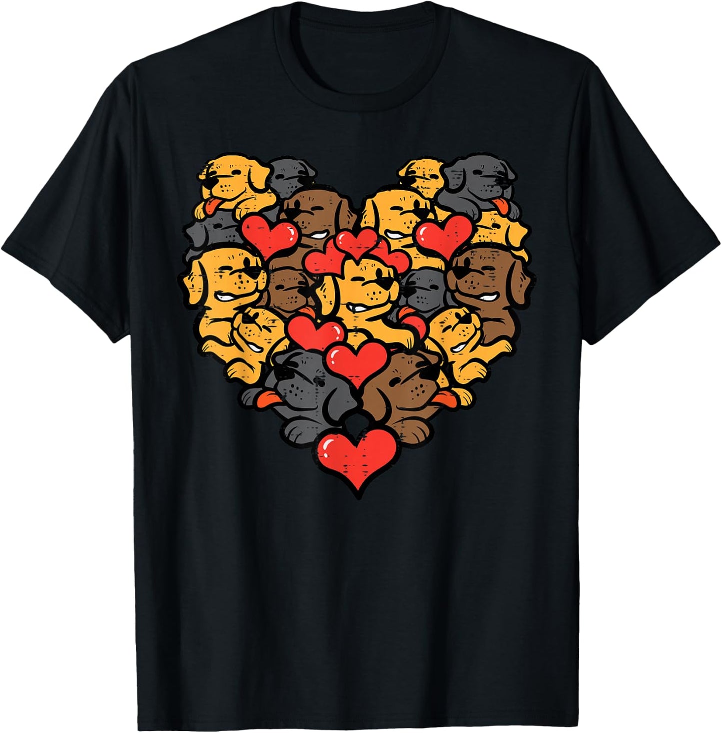 Valentines Day Heart Shape Dog Faces Puppies Men Women Kids T-Shirt - T-Shirt | Black