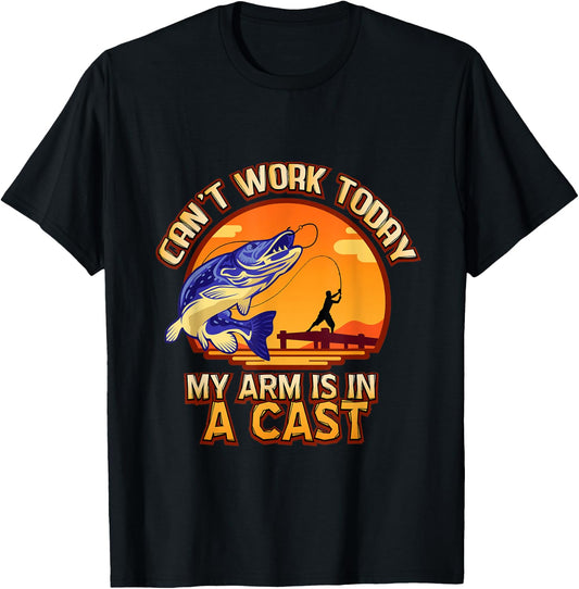 Fishing Pole Cast & Reeling In Fish - Funny Fisherman Gift T-Shirt - T-Shirt | Black