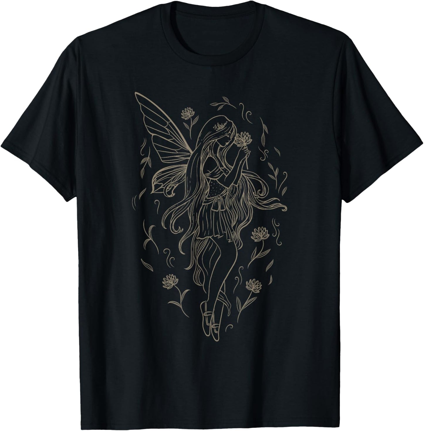 Fairy Rose Flowers Grunge Fairycore Fairies T-Shirt - T-Shirt | Black