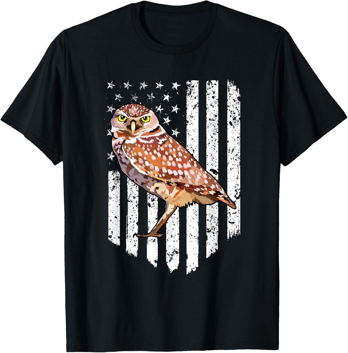 White American Flag Burrowing Owl Bird 4th Of July Women Men T-Shirt - T-Shirt | Black
