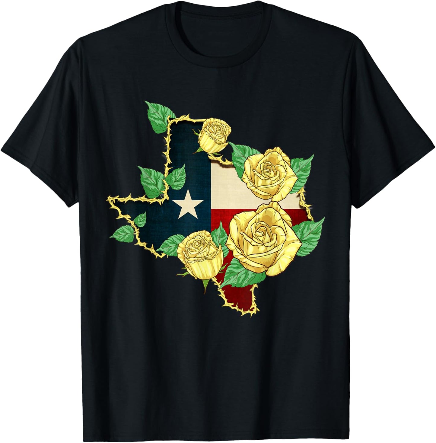 Yellow Rose of Texas Flag Proud Texan American Patriot T-Shirt - T-Shirt | Black