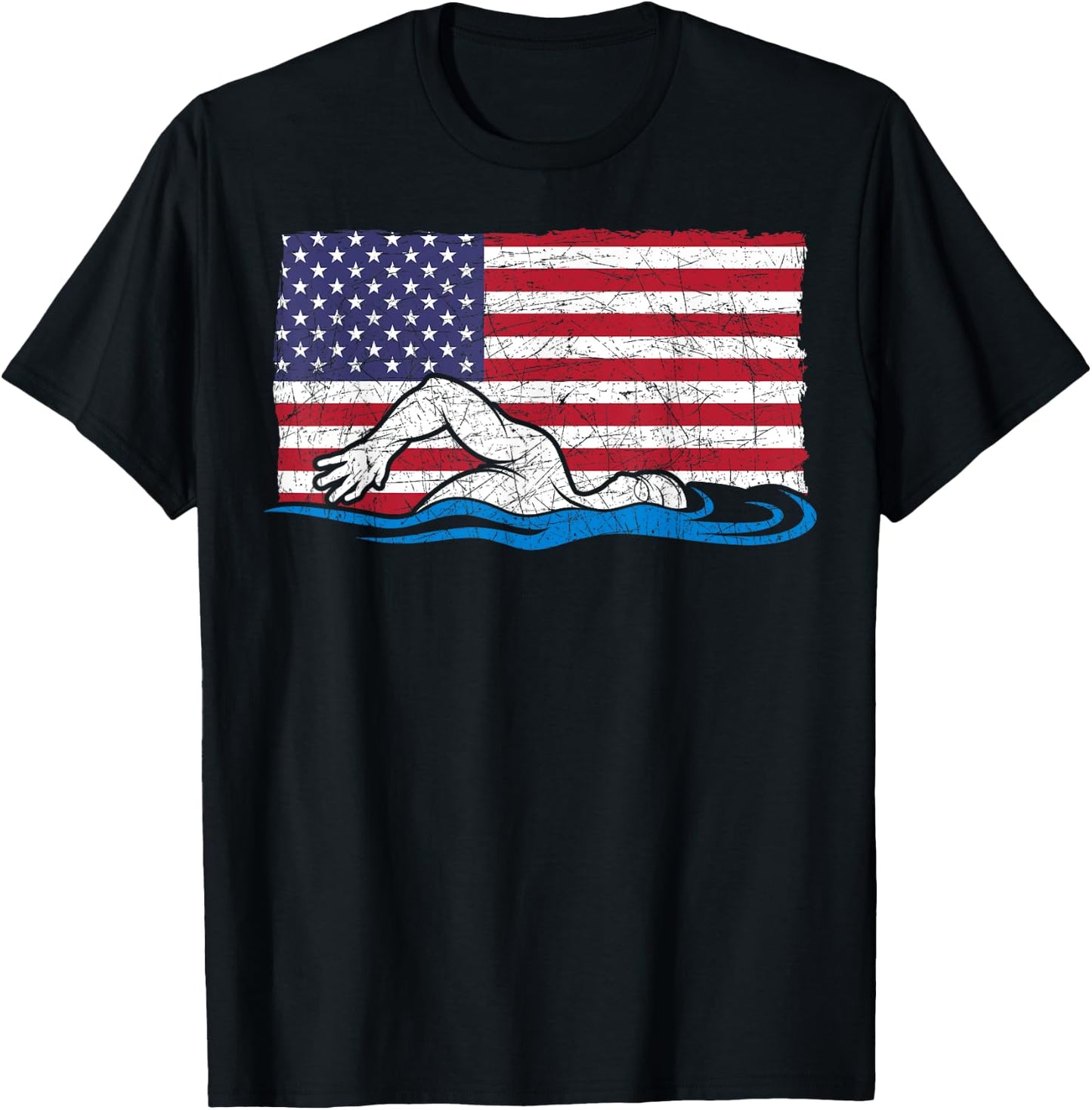 Swimming Sport Swim Practice Swimmer USA Flag Swimming Kids Men T-Shirt - T-Shirt | Black
