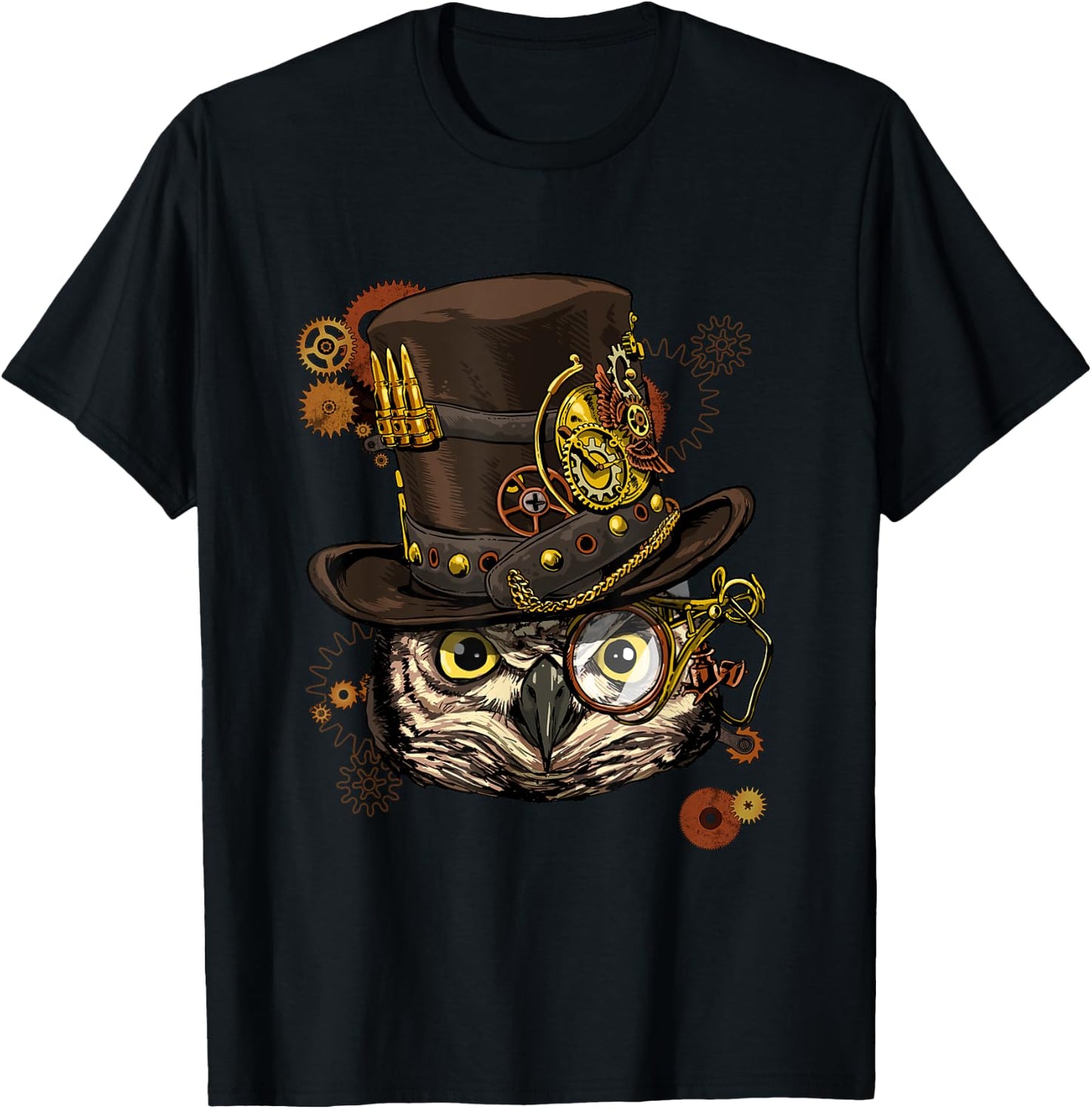 Steampunk Owl Mechanical Steampunk Gears Bird Owl Lover T-Shirt - T-Shirt | Black