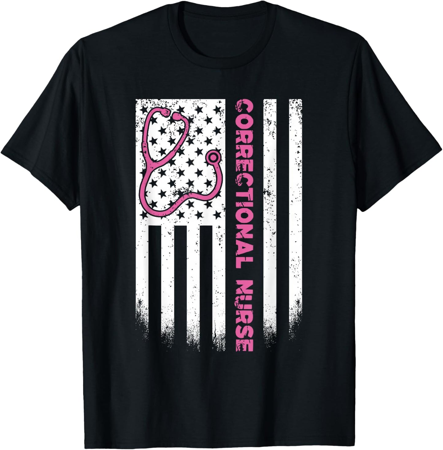 Correctional Nurse American Flag US Stethoscope RN Patriotic T-Shirt - T-Shirt | Black