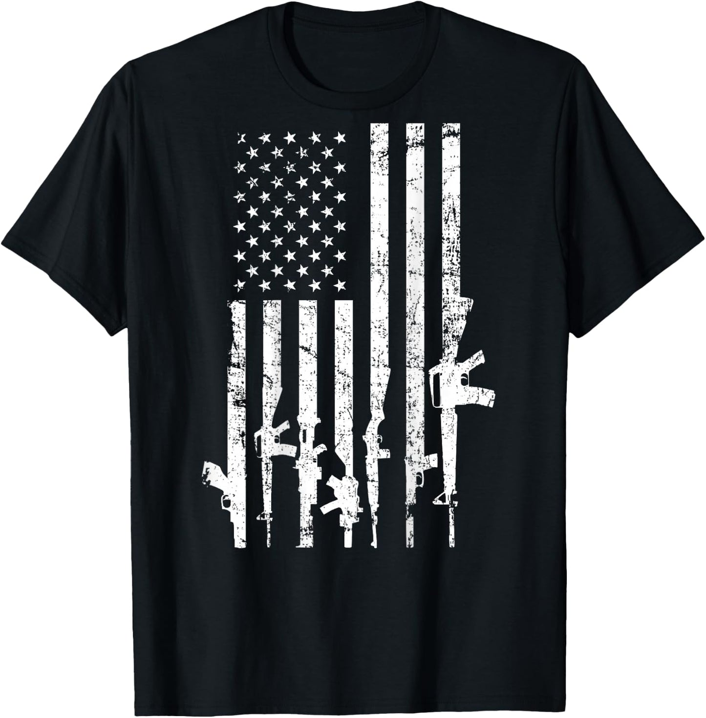 USA Distressed Flag Guns Pro Gun - 2nd Amendment - ON Back T-Shirt - T-Shirt | Black