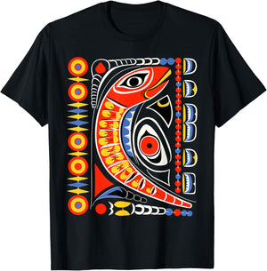 Salmon in Native American Salish Coast Style T-Shirt - T-Shirt | Black