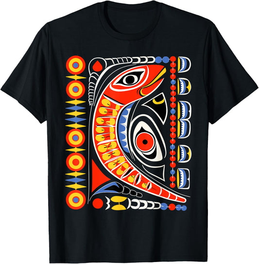 Salmon in Native American Salish Coast Style T-Shirt - T-Shirt | Black