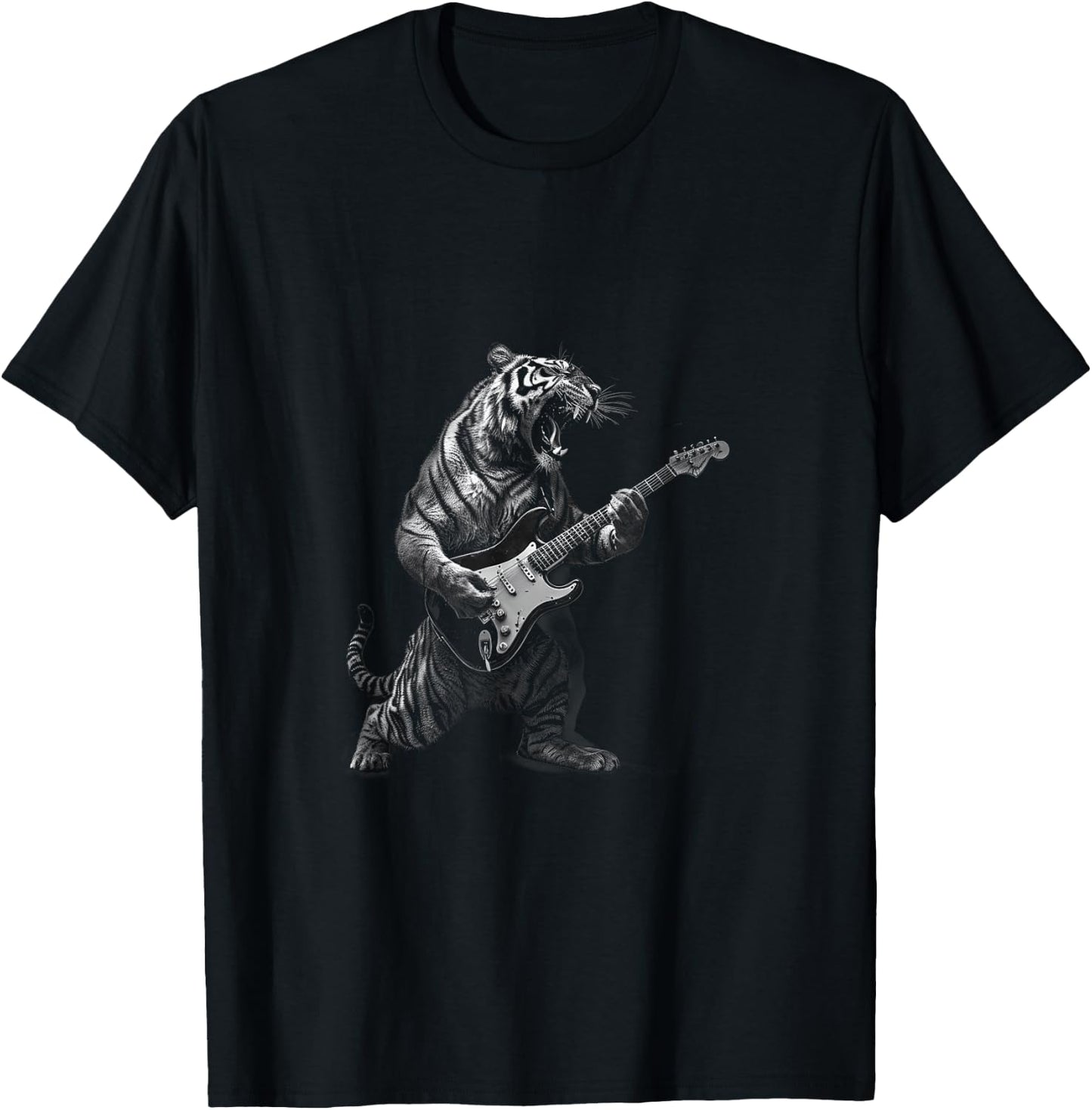 Tiger Playing Guitar Rock and Roll Rock Star Men Women Kid T-Shirt - T-Shirt | Black