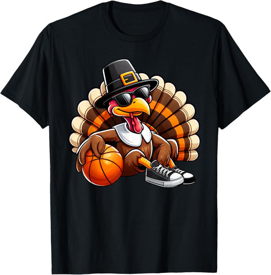 Turkey Basketball Thanksgiving Turkey Playing Basketball T-Shirt - T-Shirt | Black