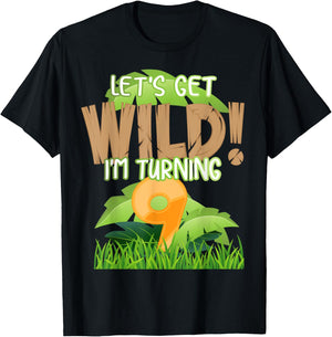 Cute Jungle Safari 9th Birthday Gift 9 Years Old Boys Girls T-Shirt - T-Shirt | Black