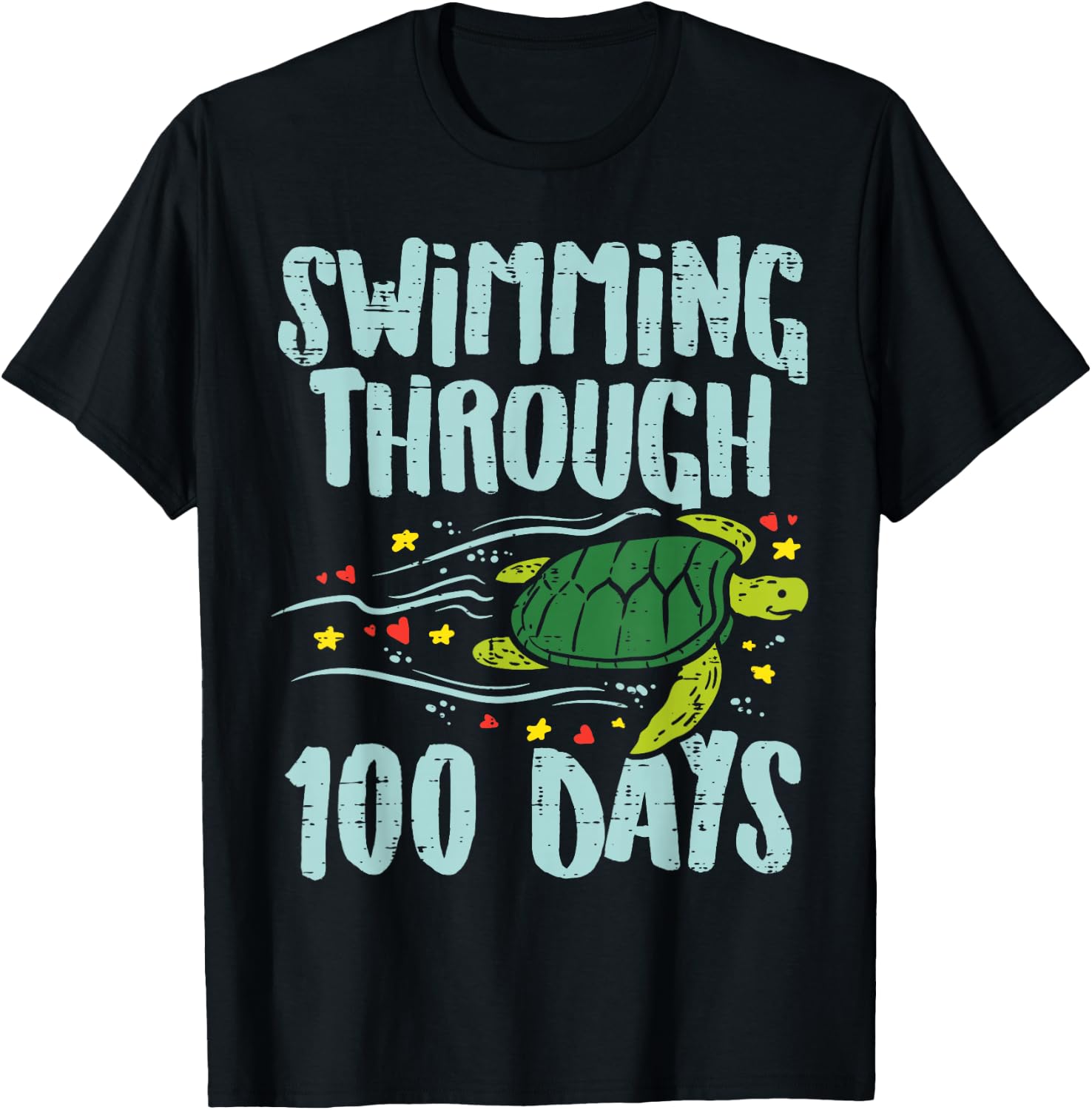 Swimming Through 100 Days Turtle 100th Day School Kids Gift T-Shirt - T-Shirt | Black