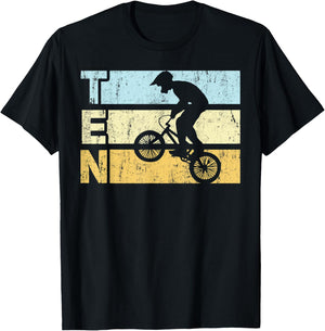 10 Year Old BMX Birthday Party Vintage Dirt Biking 10th T-Shirt - T-Shirt | Black