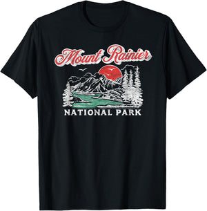 Mount Rainier National Park Retro 80's Mountains Graphic T-Shirt - T-Shirt | Black