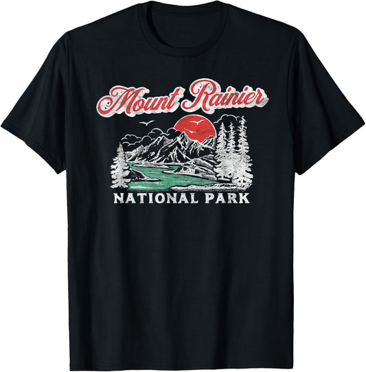 Mount Rainier National Park Retro 80's Mountains Graphic T-Shirt - T-Shirt | Black