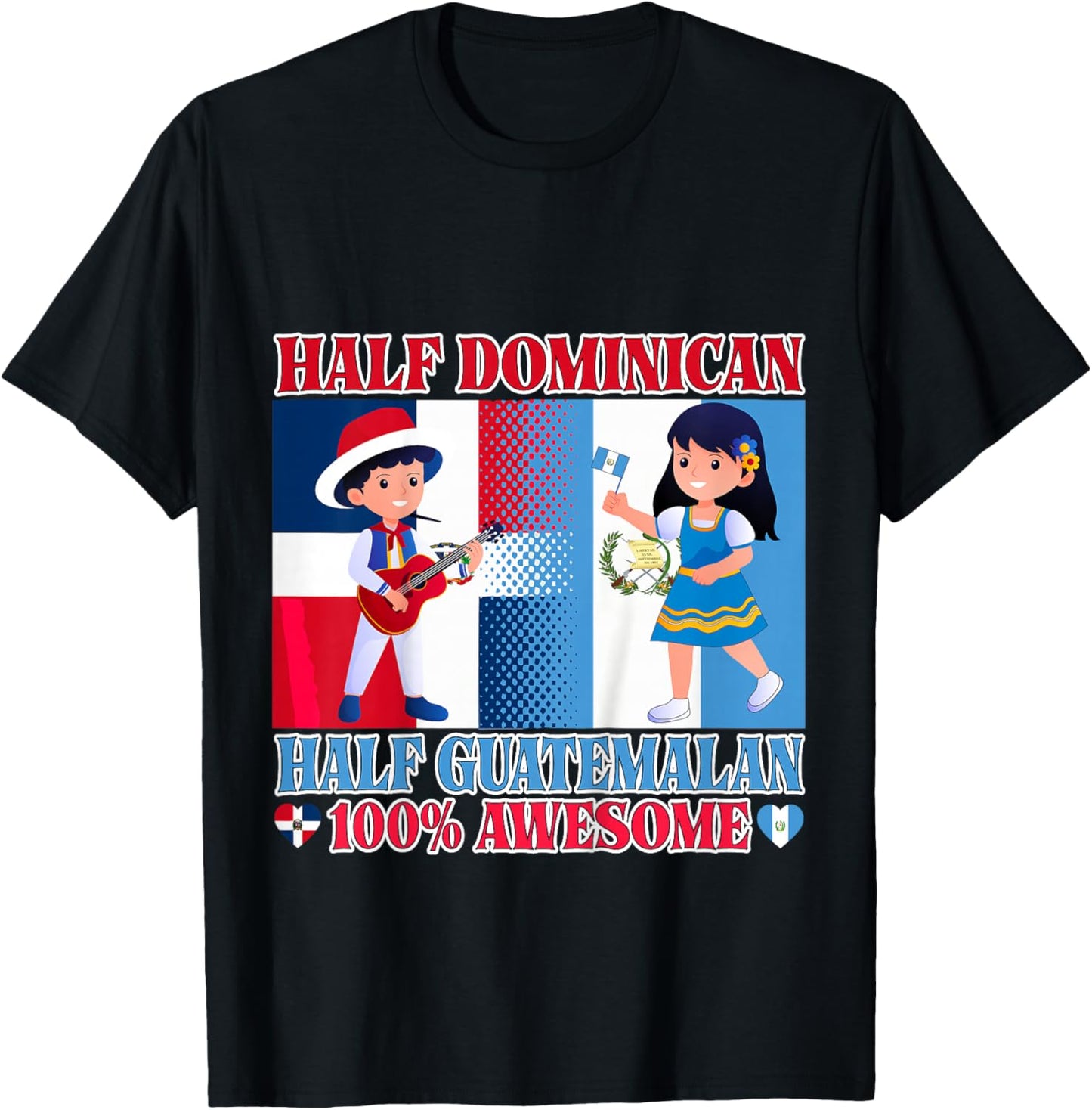 Half Guatemalan Half Dominican Republic Flag Toddler Girls T-Shirt - T-Shirt | Black