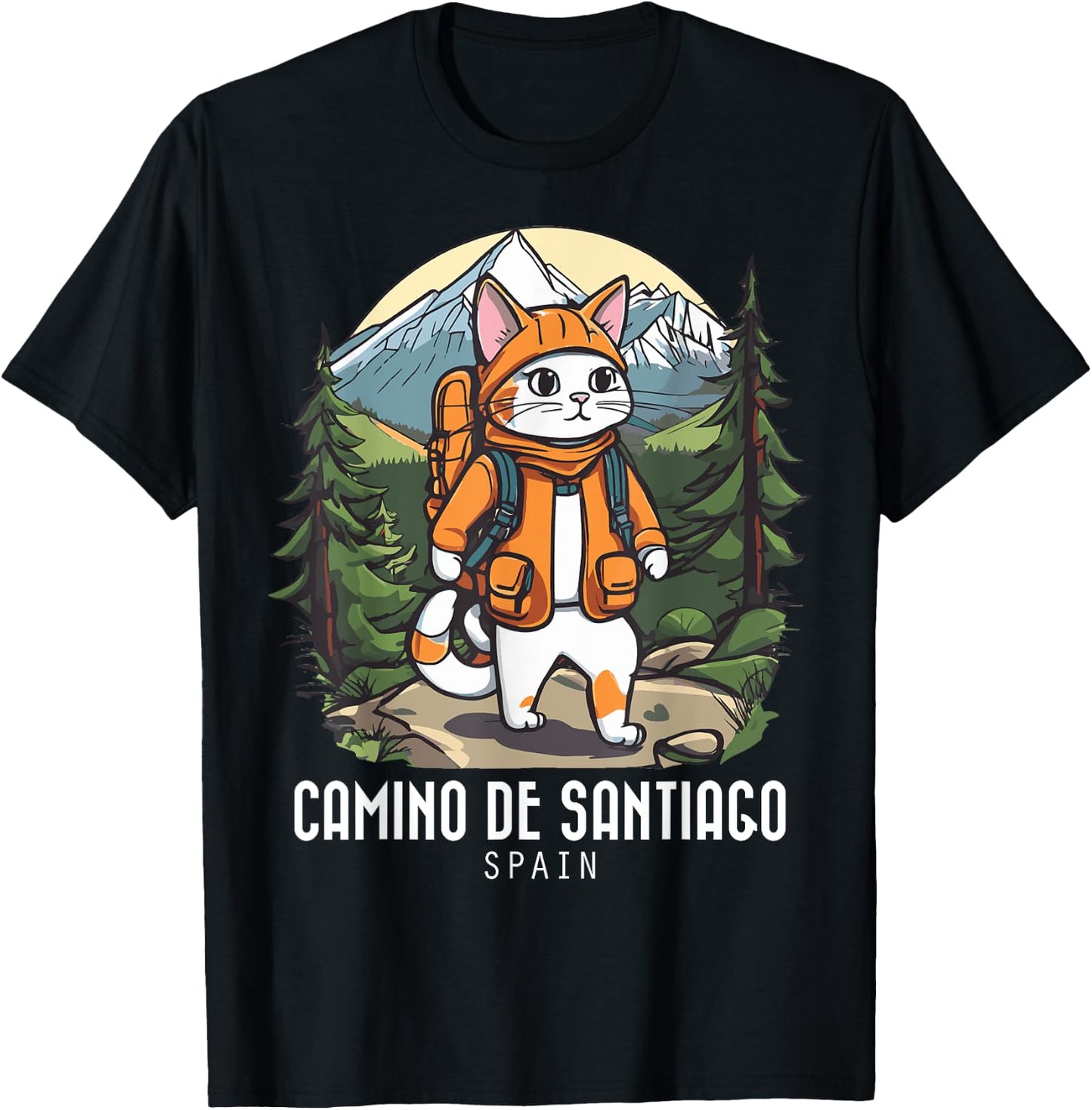 Cat Hiking Camino De Santiago Spain Souvenir Retro Mountain Women T-Shirt - T-Shirt | Black
