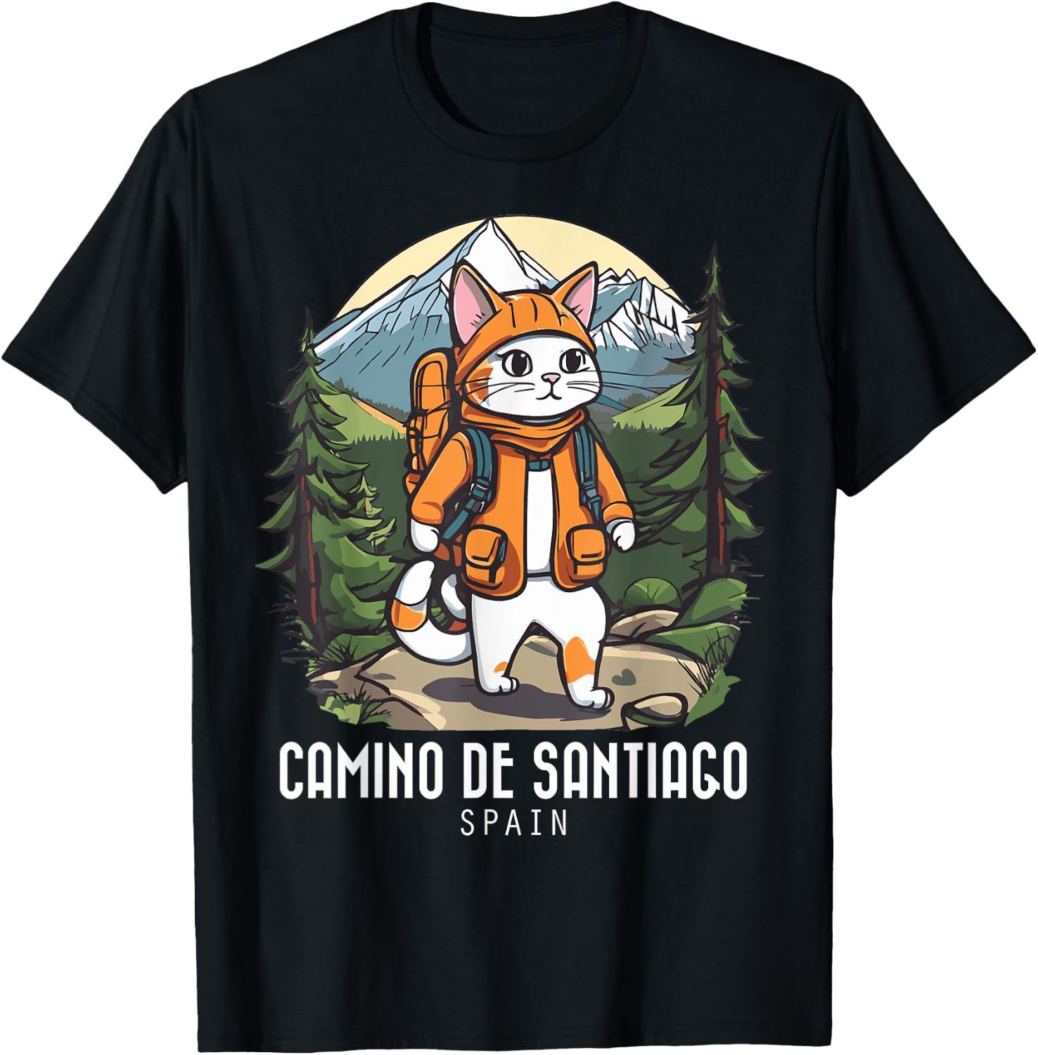 Cat Hiking Camino De Santiago Spain Souvenir Retro Mountain Women T-Shirt - T-Shirt | Black
