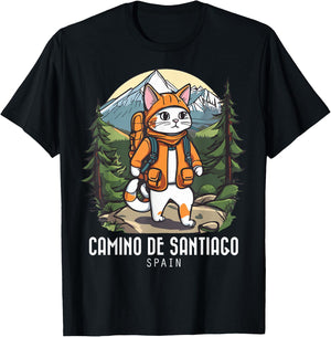 Cat Hiking Camino De Santiago Spain Souvenir Retro Mountain Women T-Shirt - T-Shirt | Black